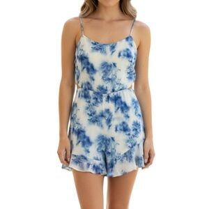 Altar'd State Floral Tie Dye Fairy Whimsical Sleeveless Romper Large White Blue